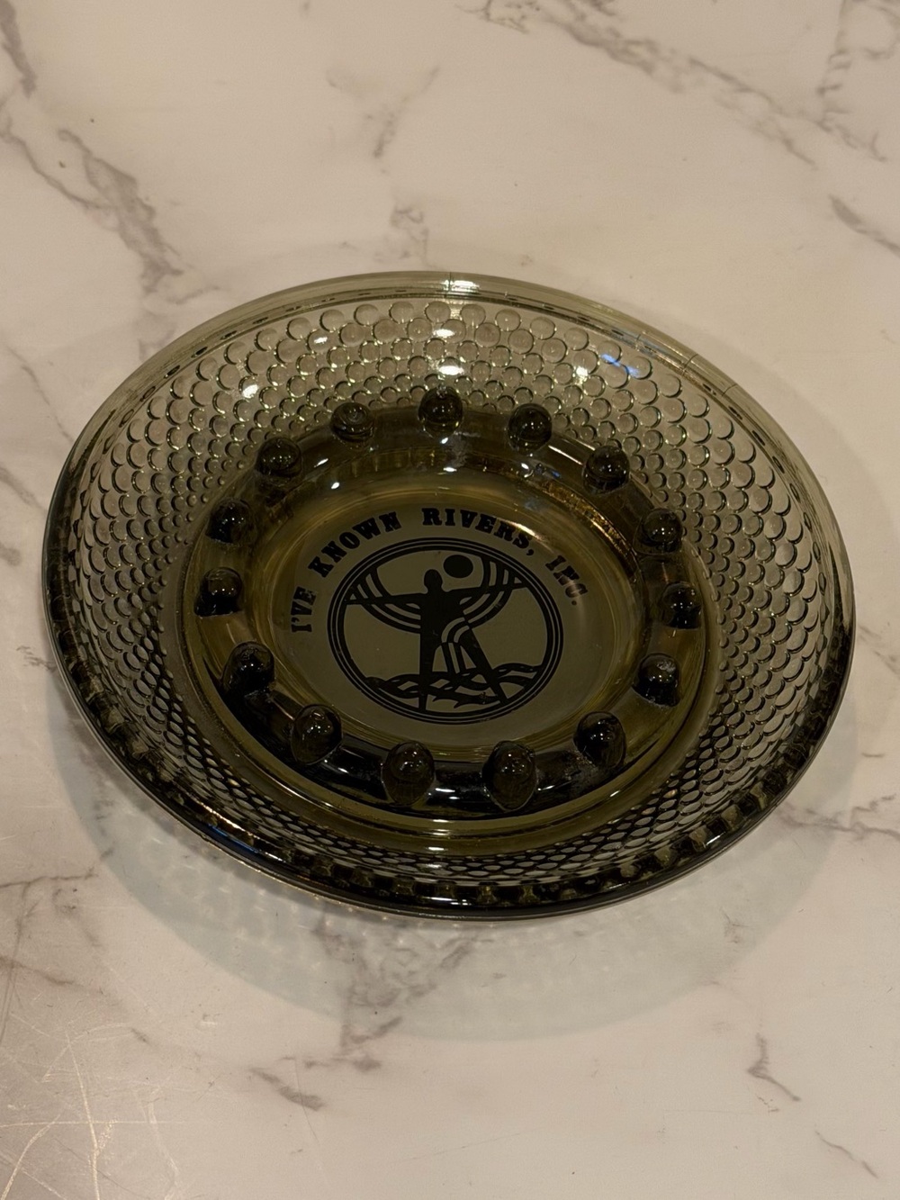 Vintage green glass ashtray 5” MCM Mid Century Modern